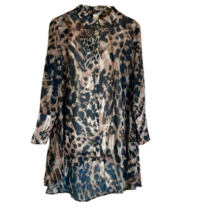 WYNNE LAYERS Sheer Hi Lo Tunic Blouse, Women’s Large, Brown Black Beige